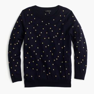 JCrew Star embroidered tippi sweater navy/ gold